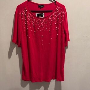 Anthony Richards Red Short Sleeve Top with Embellishments